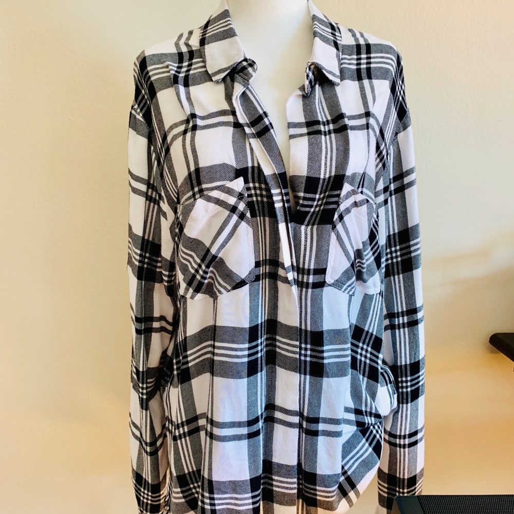 Anthropologie Cloth & Stone plaid raw edge shirt